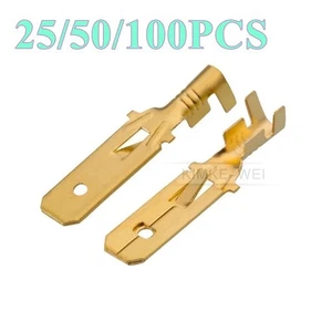 6.3mm Electrical Wiring Spade Pickling Crimp Male Plug Pin Terminals Contact New - Picture 1 of 2