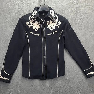 Bogner Western schwarz bestickt Fleece Shirt Knopf Druckknopf Damen Medium Vintage - Bild 1 von 15