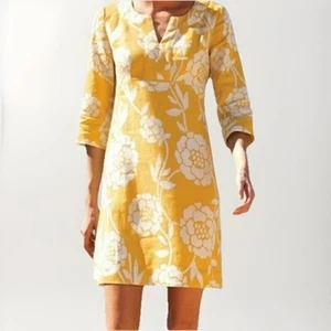 Boden Leinen Tunika Kleid Blumenmuster V-Ausschnitt Freizeit Sommer gelb Leinen US 4 R - Bild 1 von 11