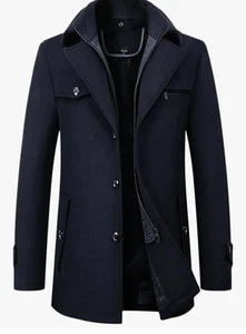 chouyatou Men's Winter Stylish Wool Blend Single Breasted Military Peacoat Large - Picture 1 of 5