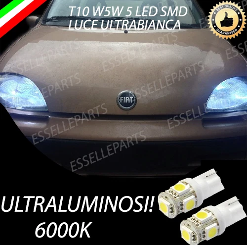 COPPIA LUCI POSIZIONE 5 LED PER FIAT SEICENTO T10 W5W ULTRABIANCHE - Immagine 1 di 1