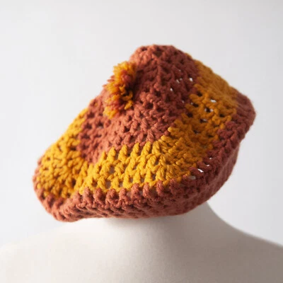 Vintage 70s Style Crochet Knit Pom Pom Beret - Image 1 of 4