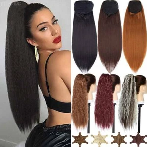 AFRO Kinky Curly Drawstring Ponytail Long Yaki Clip In Deep Wavy Hair Extensions - Picture 1 of 25