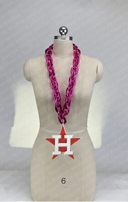 New MLB Houston Astros Hot Pink Jumbo Big Fan Chain Necklace Foam MI USA - Image 1 of 4