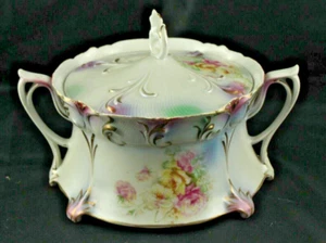 RS Prussia Gorgeous Biscuit Cracket Jar Red Mark Footed Lidded - Picture 1 of 8