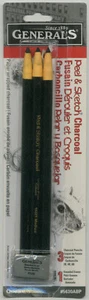 GENERAL'S PEEL & SKETCH CHARCOAL PENCIL; 2B 4B 6B w/Kneaded Eraser - Picture 1 of 2