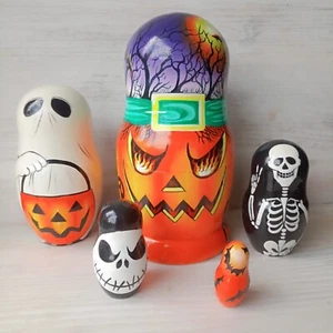 Halloween Nesting Dolls set of 5 hand-painted wooden dolls Halloween Decor 5'' - Picture 1 of 11