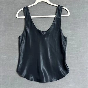 Vtg Lucie Ann Top 36 Black Satin Shell Chemise Tank Slip Cami Pajama 60s y2k - Picture 1 of 8