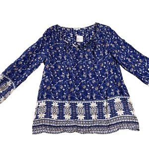 Tribal Jeans Women Med Blue Boho Bohemian Blouse Top Tunic Shirt long sleeve NEW - Picture 1 of 18