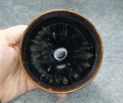 Taza de porcelana esmaltada negra antigua genuina de la dinastía China Song 西坝窑 蓝光兔毫盏 #87776 Foto 1 de 4