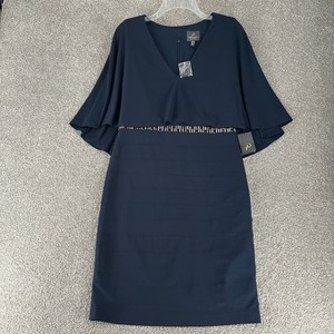 Adrianna Papell Dress Navy Blue Popover Cape Sleeve Bandeau Above Knee Cocktail