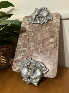 Vintage Pink Marble Cast Aluminum Charcuterie Cutting Board Server 12 Inch - Picture 1 of 5