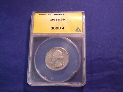 1936-S Washington Quarter  *GOOD 4*  Professionally graded by ANACS - Image 1 of 4