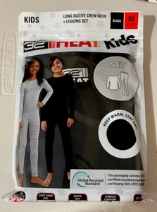 32 Degrees UNISEX KIDS' 2PC BASELAYER TOP & BOTTOM SET Thermal Linen Black - Picture 1 of 5