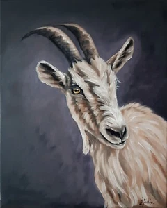 Goat Original Painting Farmhouse Art 20 by 16 Pet Portrait Canvas Oil Wall Art. - Picture 1 of 6