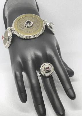 Pulsera moneda 925 granate chino y cornalina Sajen con anillo a juego talla 6 u 8 Foto 1 de 4