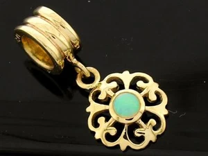 Bd102/76 Genuine 9K Gold Natural Australian Opal Fleur-de-Lis Dangle Drop Bead - Foto 1 di 4