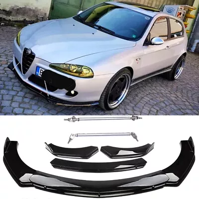 Alerón divisor de labios de parachoques delantero negro + varillas de puntal para Alfa Romeo Giulia Foto 1 de 4