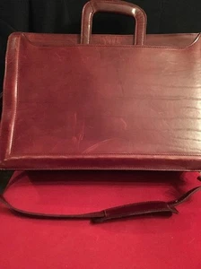 Vtg Leather 100% Genuine Suitcase Burgundy Shoulder Bag Computer Korea - Picture 1 of 8