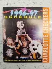 1996-1997 Charlotte Checkers Pocket Schedule ECHL Matt Robbins J.F. Aube