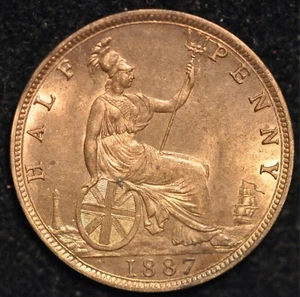Halfpenny 1887 Victoria Bun Head UNC (T75) - Picture 1 of 3