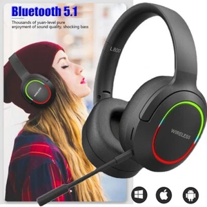 Bluetooth 5.1 Wireless Headset With Noise Cancelling Mic For Phones PC Laptop - Picture 1 of 31