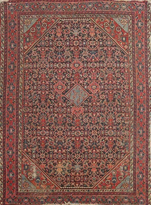 Alfombra antigua tradicional anudada a mano anterior a 1900 con tinte vegetal malaya alfombra 5x6 Foto 1 de 4