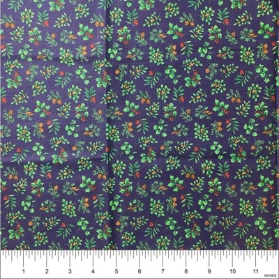 Acebo de Navidad en tela de algodón azul marino para edredón, artesanía, costura | una yarda Foto 1 de 2