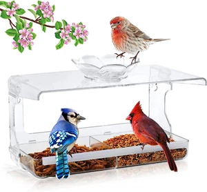 Clear Window Bird Feeder with Self-Adhesive Hooks - Outdoor Bird House - Picture 1 of 12