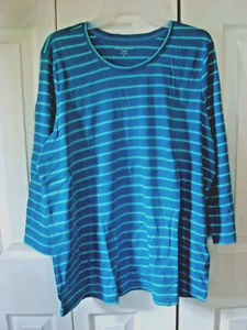 Nueva camisa tejida Laura Scott azul talla 1X manga 3/4 para dama Plus - Imagen 1 de 2