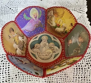 Vintage Mid Century Handarbeit Weihnachten Grußkarte Ephemera Schale Bastelkorb - Bild 1 von 9