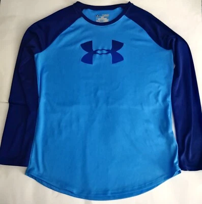 Under Armour Youth XL HeatGear Lightweight Long Sleeve Shirt. Blue/ Purple.  - Image 1 of 4