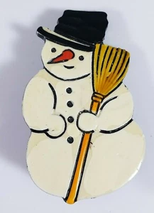 RETRO Christmas Holiday  Brooch Pin Plastic Snowman Enamel Signed W Germany  - Picture 1 of 6
