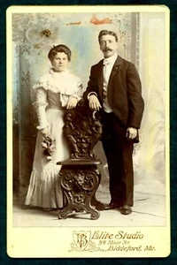 CABINET COLORIZED PHOTO A YOUNG COUPLE  BIDDEFORD MAINE USA by ELITE STUDIO  - Bild 1 von 4