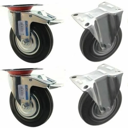 SET 4 RUOTE 2 RUOTE FISSE 2 PIROETTANTI GIREVOLI CARRELLO FRENO VARIE MISURE  - Immagine 1 di 4