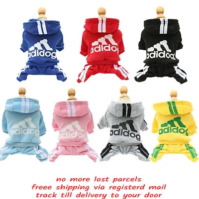 Adidog Pet Dog Warm Hoodie 4/Legs Classic Jumpsuit Puppy Coat Sweatshirt Cotton - Image 1 of 4