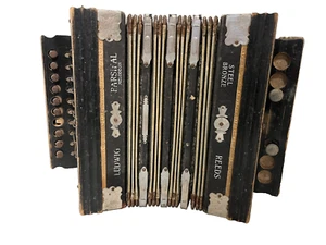Vintage Parsifal Melodeon Akkordeon Germany, Stahl Bronze Blätter, funktionstüchtig, wie besehen - Bild 1 von 17