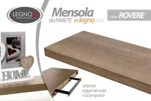 MENSOLA DI LEGNO MDF CM 120*25*3.8 COMPRESO DI KIT DI MONTAGGIO ROVERE PENSILE - Foto 1 di 1