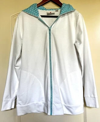 Sudadera con capucha Quacker Factory, M, Polkadot con cremallera de diamantes de imitación, Grandmacore, Beachy, Lagenlook Foto 1 de 4