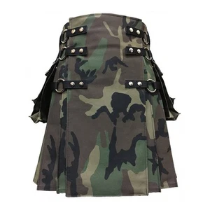 Herren Strape Cross Gothic Woodland Camo Kilt Handarbeit Cargo Tasche Kilts - Bild 1 von 2