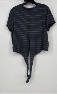 Lululemon Womens Gray White Striped Short Sleeve Activewear Top No Size - Picture 1 of 6