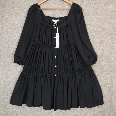 She + Sky Milkmaid Dress Womens M Black Tiered Puff Sleeve Boho Y2K Witchy Goth - Image 1 of 4