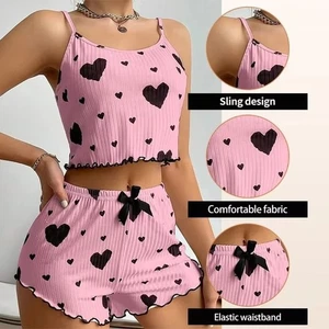 Summer Sling Pajamas Polyester Leisure Suit Fashion Homewear Set Female - Picture 1 of 14