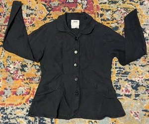 FLAX Black Linen Shirt Jacket Shacket Blazer Lagenlook Size Small Buttons - Picture 1 of 10