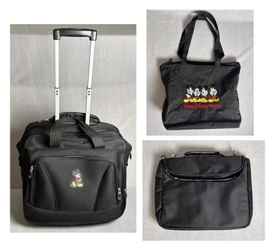 Lot of 3 Walt Disney Travel Bag Tote Carry-On Black Two Wheels Lightweight EC - Image 1 of 4