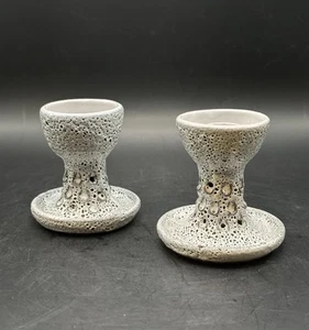 VTG RARE Aldo Londi Bitossi White Gray Italian Pottery Candle Holders 3.5" Tall - Picture 1 of 11