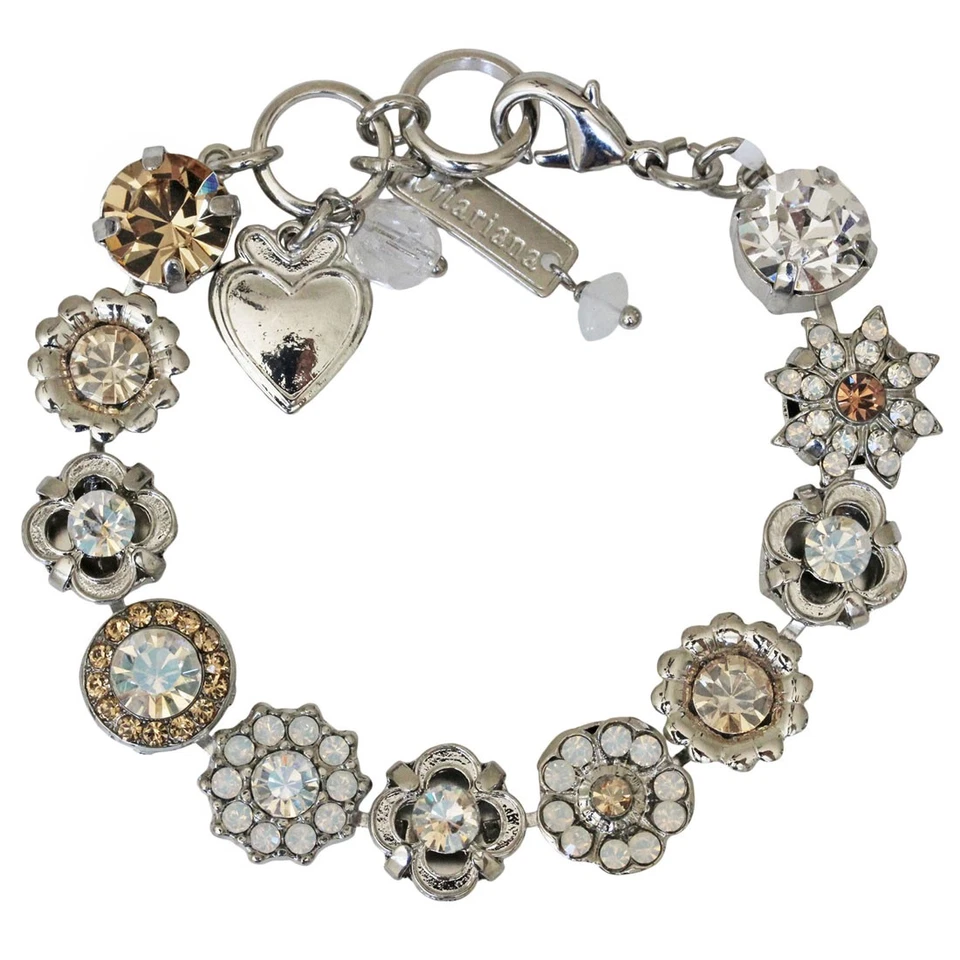 Pulsera Mariana Chapada en Rodio Champagne Caviar Primavera Floral Cristal Luz Luna Foto 1 de 1
