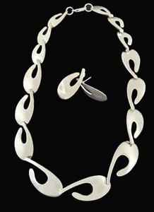 Designer Kathy Lynn Mayeda Modernist Sterling Links Necklace & Earrings 1980s - Picture 1 of 10