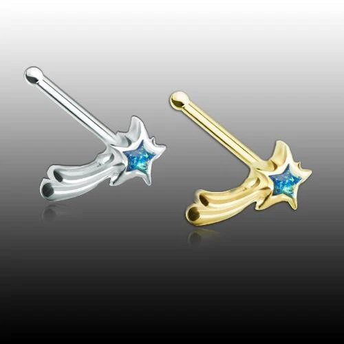 Hermoso anillo con pasador de hueso nariz estrella fugaz ópalo de los deseos dorado plateado verde azulado Foto 1 de 1