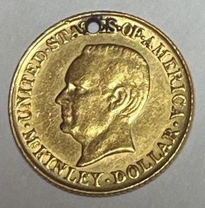 1916 William McKinley Memorial Dollar Gold $1 Extra Fine Details XF Hole - Picture 1 of 2